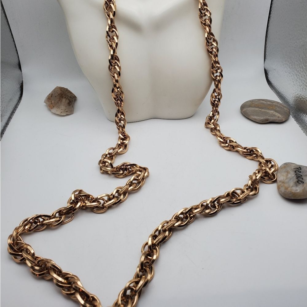 Gold toned braided rope‎ link chain necklace